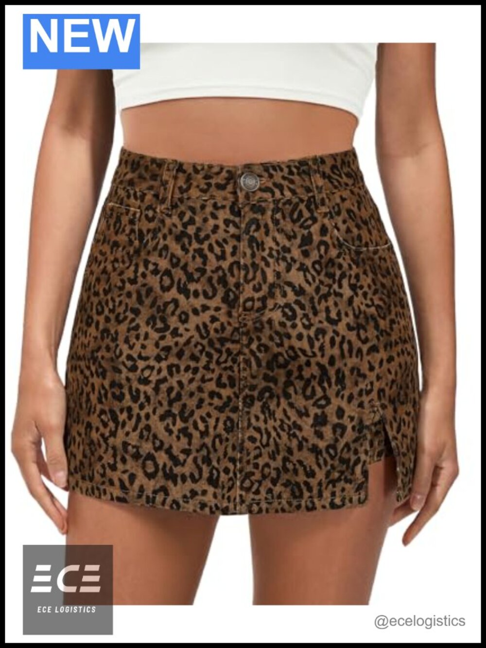 High Waisted Leopard Print Mini Skort with Shorts, Stretchy Side Slit